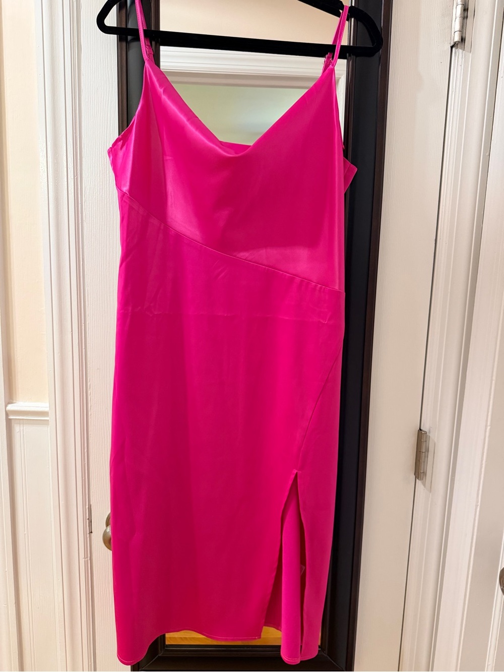 Satin-Look Hot Pink Slip Dress with Side Slit
